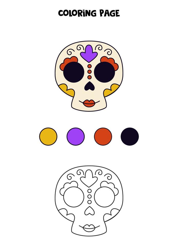 cráneo mexicano de color. hoja de trabajo para niños. vector