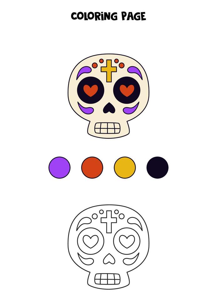 cráneo mexicano de color. hoja de trabajo para niños. vector