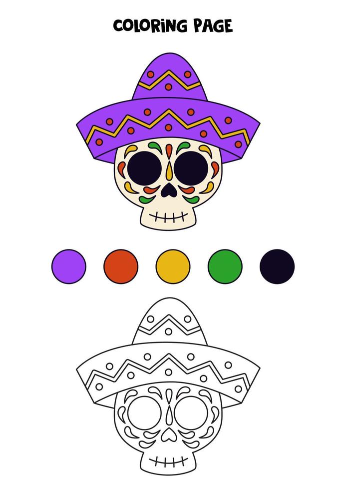 cráneo mexicano de color. hoja de trabajo para niños. vector