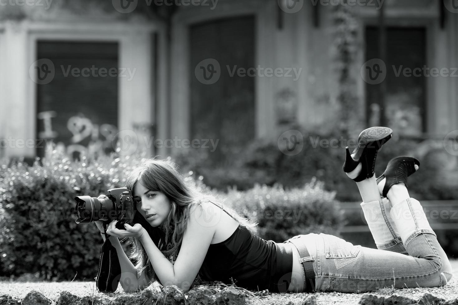 Beautiful woman photographer photo