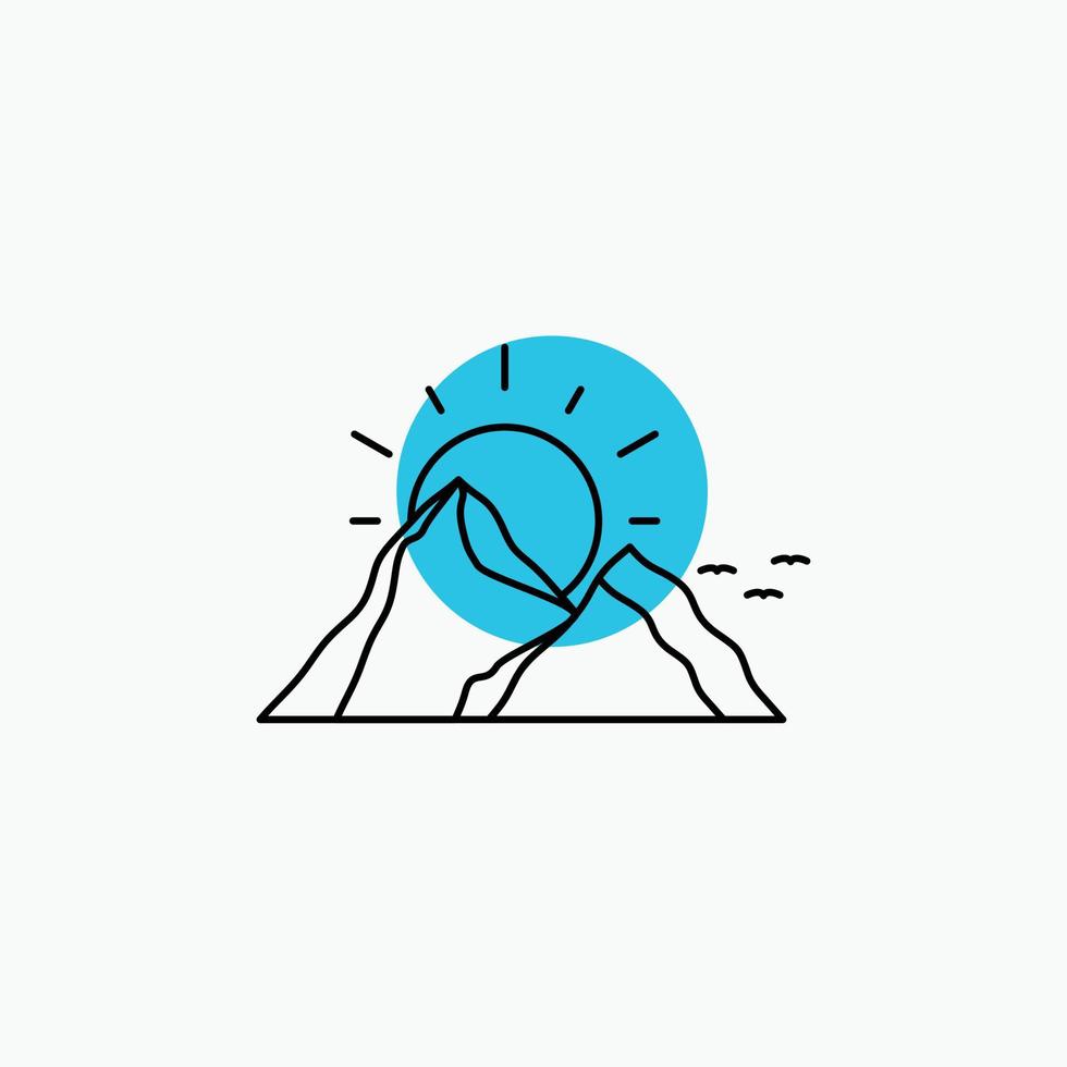 hill. landscape. nature. mountain. sun Line Icon vector