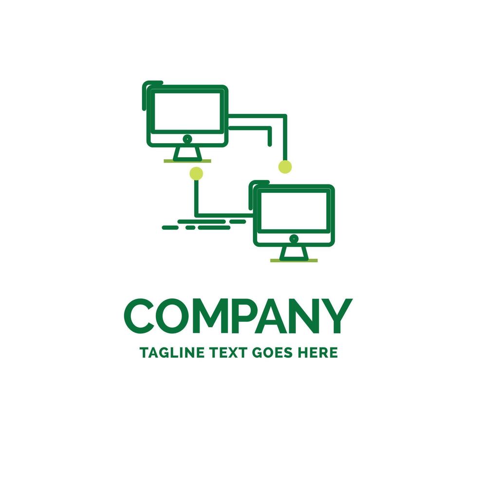 local. lan. connection. sync. computer Flat Business Logo template. Creative Green Brand Name Design. vector