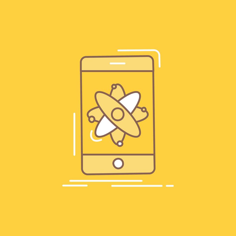 data. information. mobile. research. science Flat Line Filled Icon. Beautiful Logo button over yellow background for UI and UX. website or mobile application vector