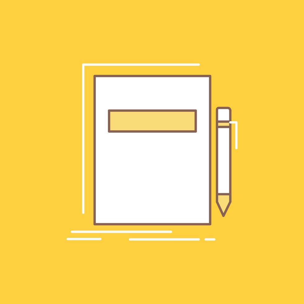 Business. document. file. paper. presentation Flat Line Filled Icon. Beautiful Logo button over yellow background for UI and UX. website or mobile application vector