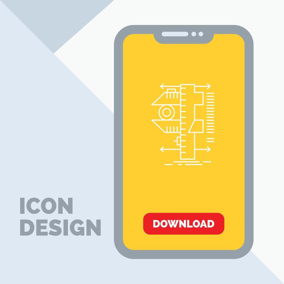 medida. calibrar. calibrador. física. icono de línea de medición en el móvil para la página de descarga vector