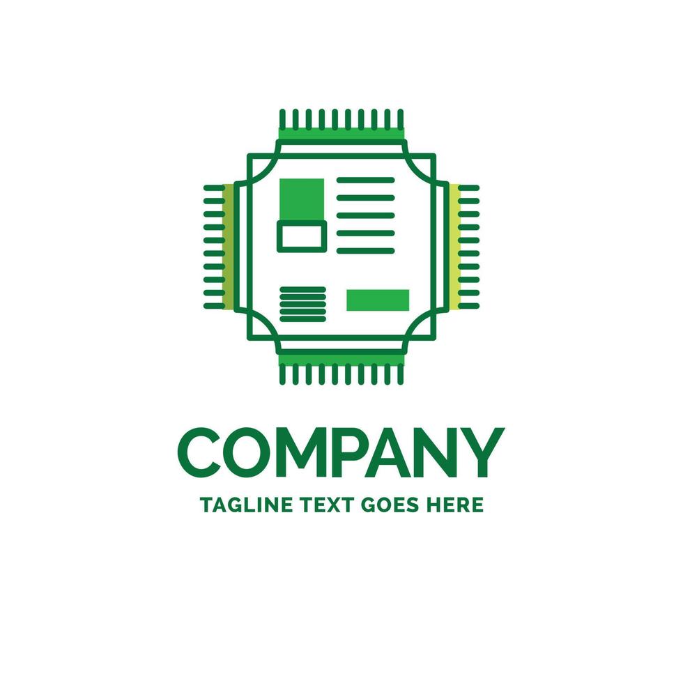 Chip. cpu. microchip. processor. technology Flat Business Logo template. Creative Green Brand Name Design. vector