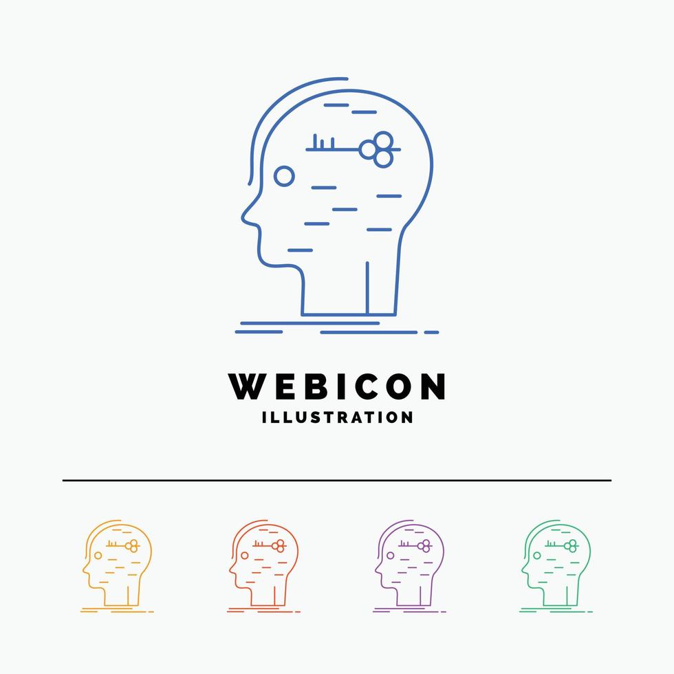 cerebro. cortar a tajos. hackear. llave. mente 5 plantilla de icono web de línea de color aislada en blanco. ilustración vectorial vector