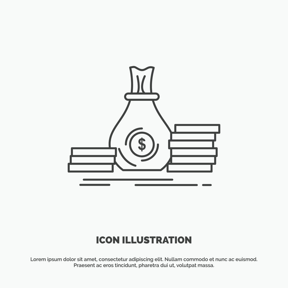 Accumulation. bag. investment. loan. money Icon. Line vector gray symbol for UI and UX. website or mobile application