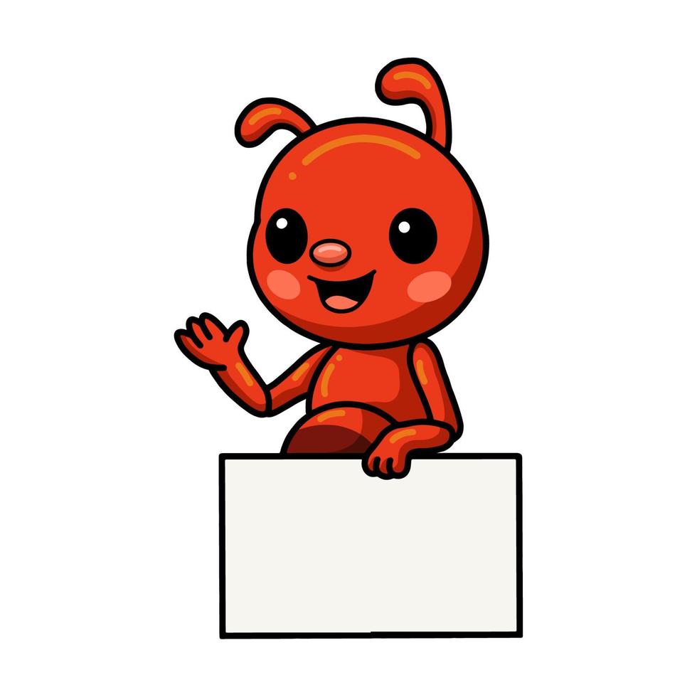 Cute little red ant cartoon with blank sign vector