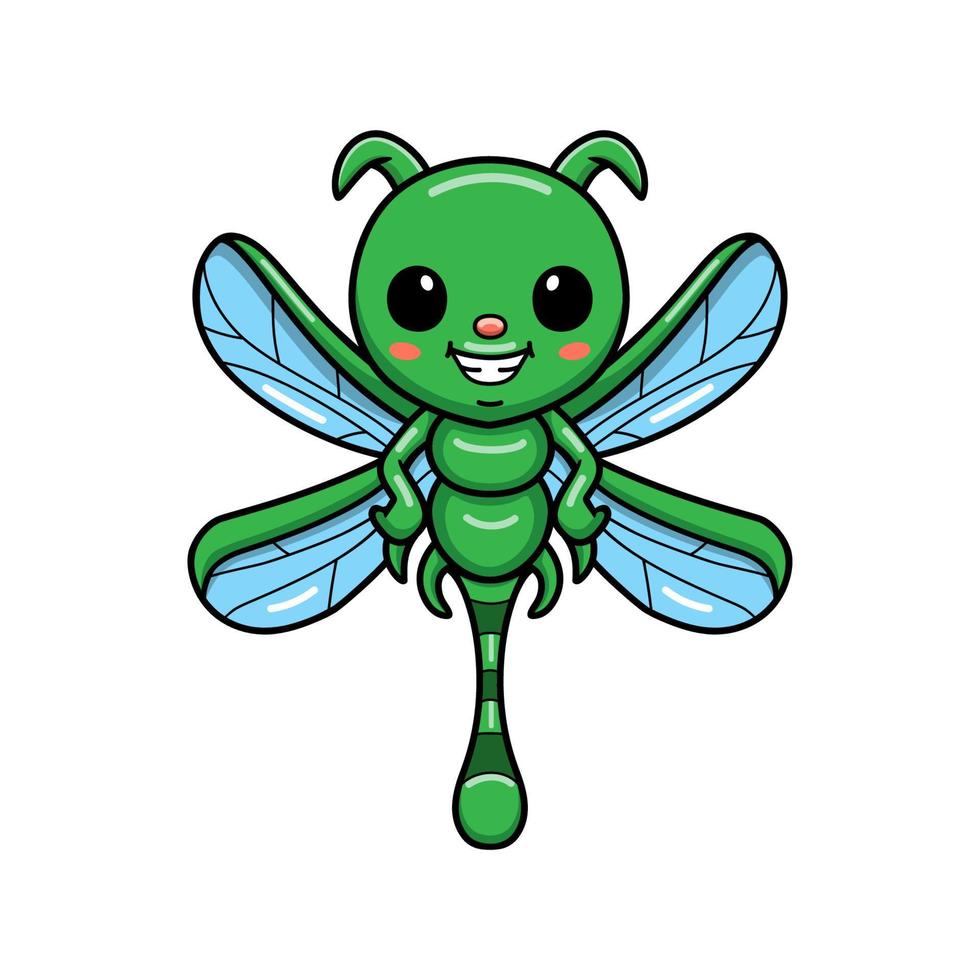 Cute little green dragonfly cartoon vector