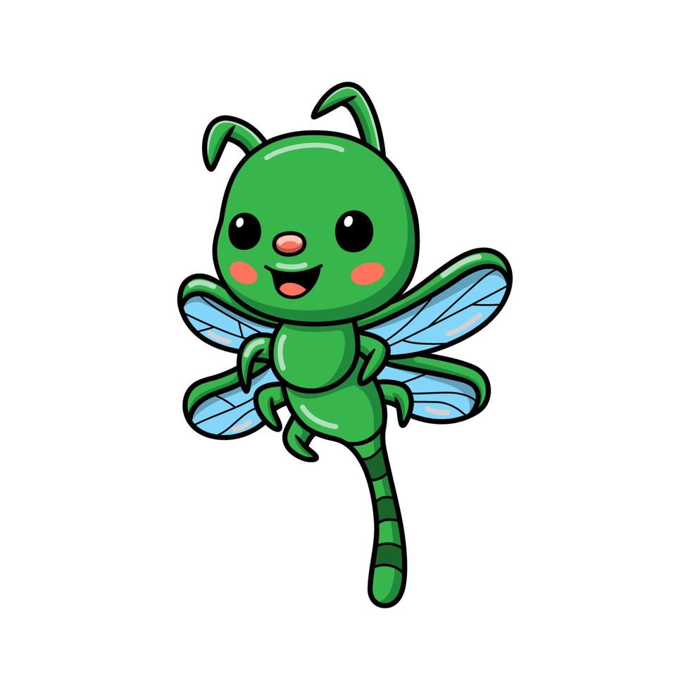 Cute little green dragonfly cartoon vector