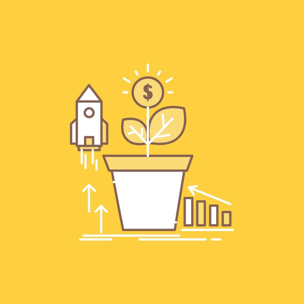 Finance. financial. growth. money. profit Flat Line Filled Icon. Beautiful Logo button over yellow background for UI and UX. website or mobile application vector