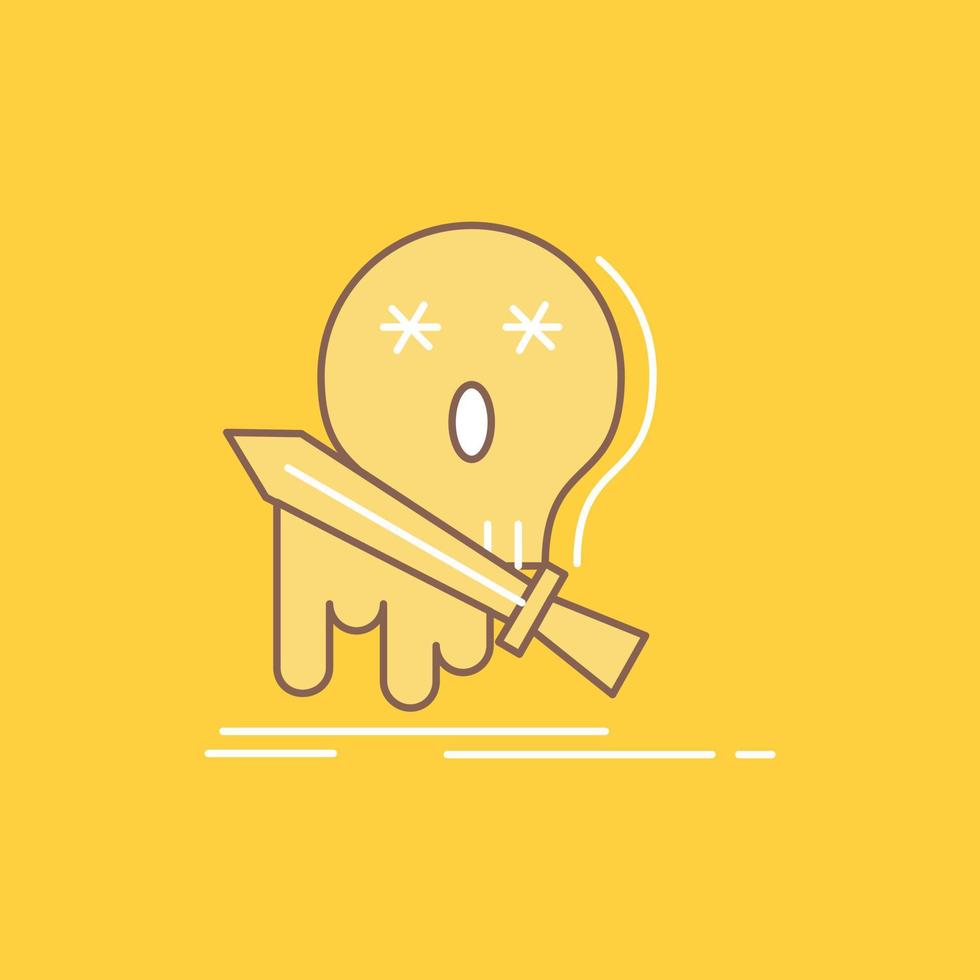 Death. frag. game. kill. sword Flat Line Filled Icon. Beautiful Logo button over yellow background for UI and UX. website or mobile application vector