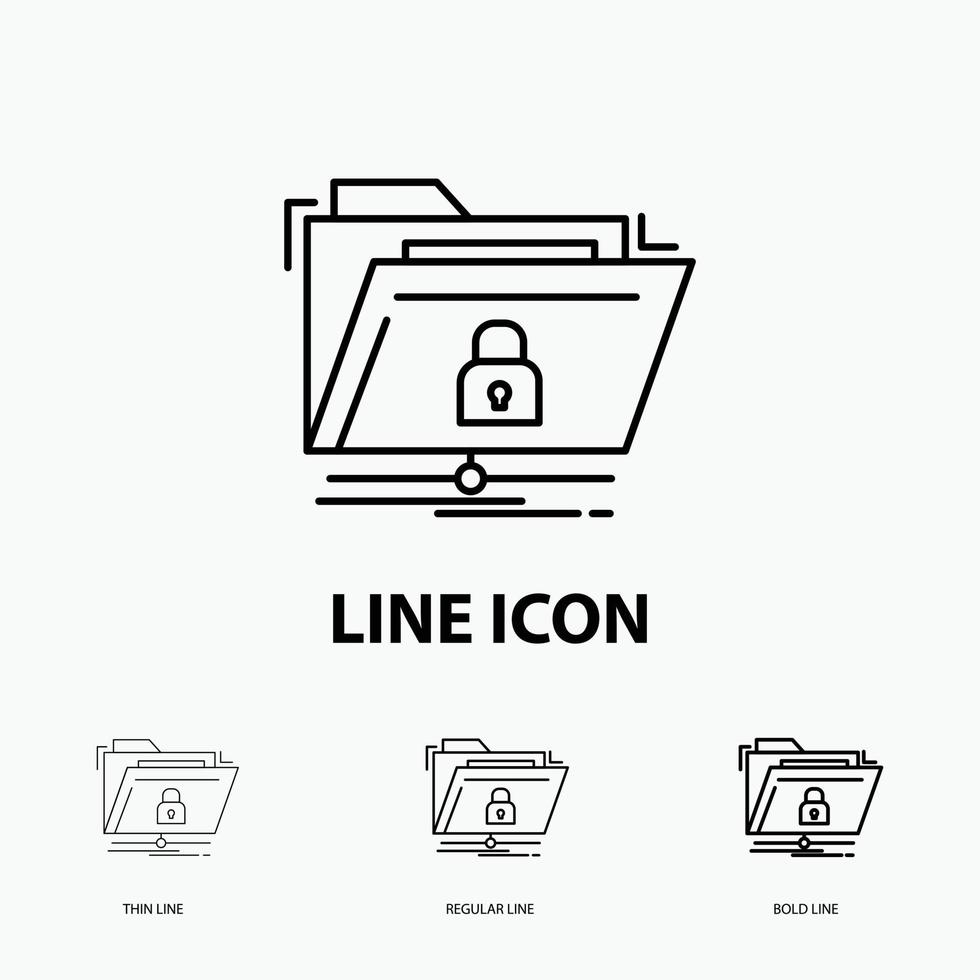encryption. files. folder. network. secure Icon in Thin. Regular and Bold Line Style. Vector illustration