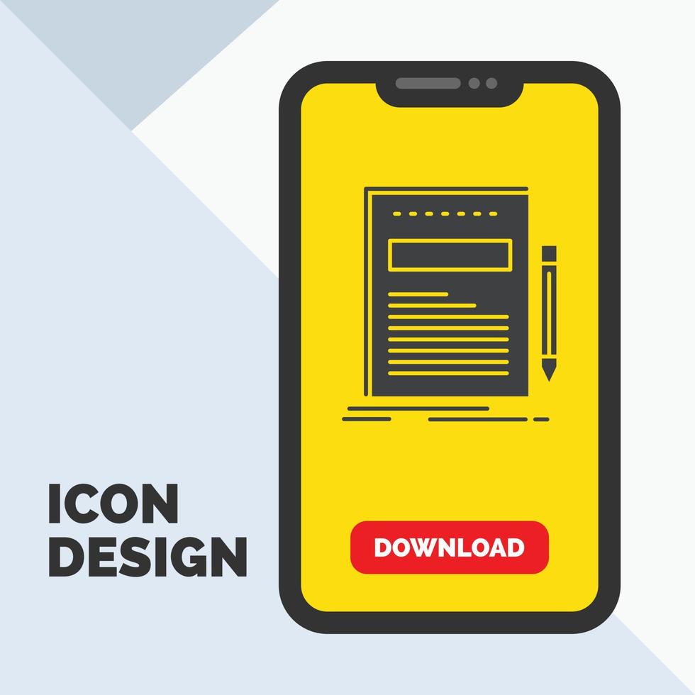 Business. document. file. paper. presentation Glyph Icon in Mobile for Download Page. Yellow Background vector