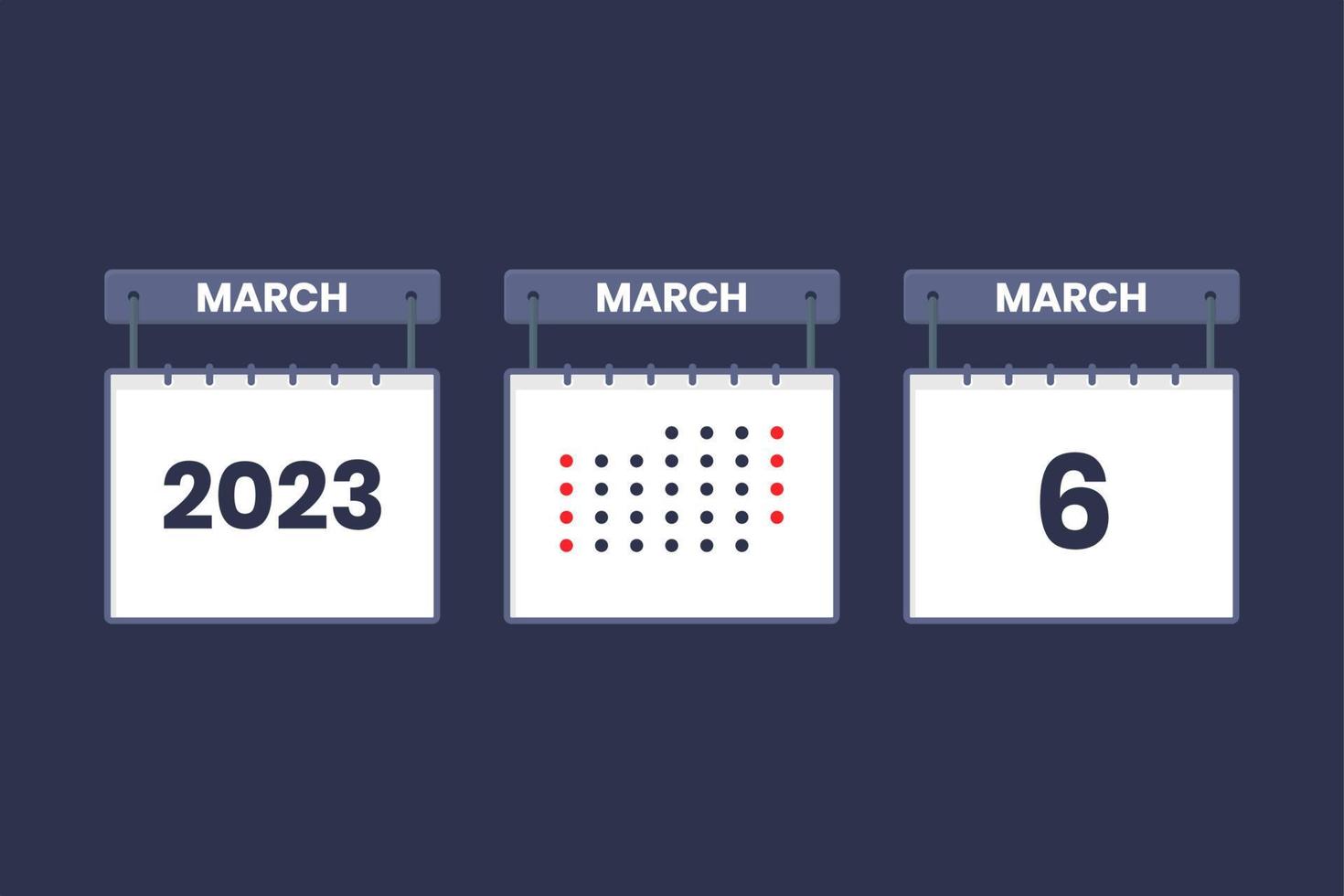 Diseño de calendario 2023 icono del 6 de marzo. Calendario del 6 de marzo, cita, concepto de fecha importante. vector