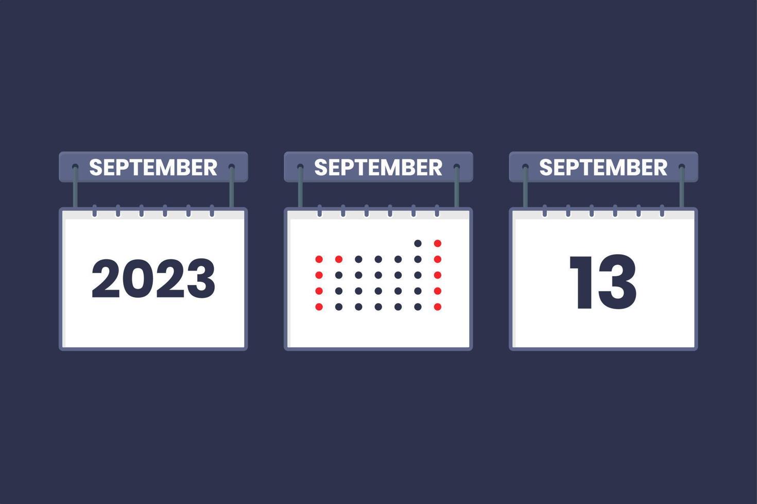 2023 calendar design September 13 icon. 13th September calendar schedule, appointment, important date concept. vector