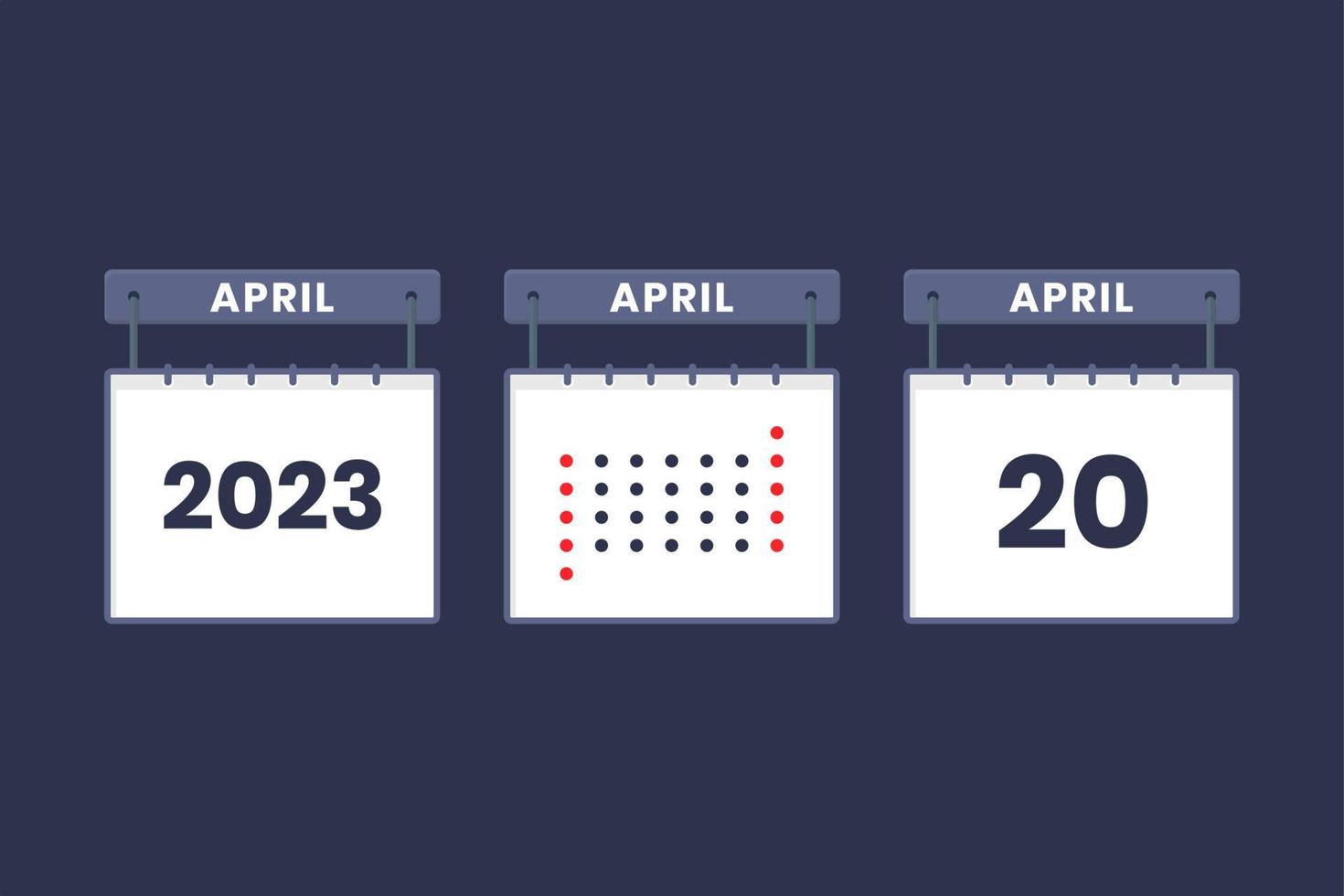 2023 calendar design April 20 icon. 20th April calendar schedule, appointment, important date concept. vector