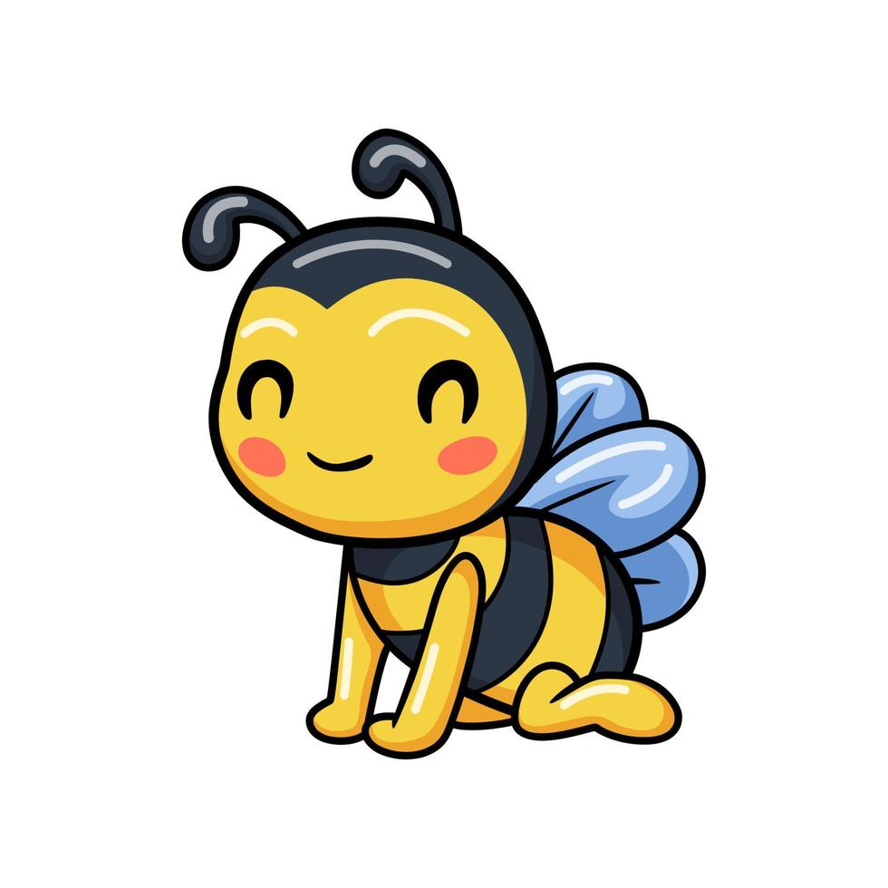 linda pequeña abeja sentada de dibujos animados vector