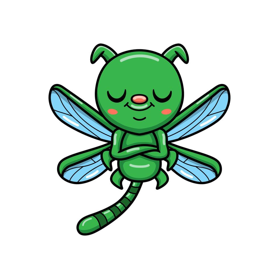 Cute little green dragonfly cartoon sleeping vector