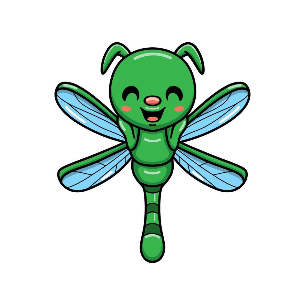 Cute little green dragonfly cartoon vector