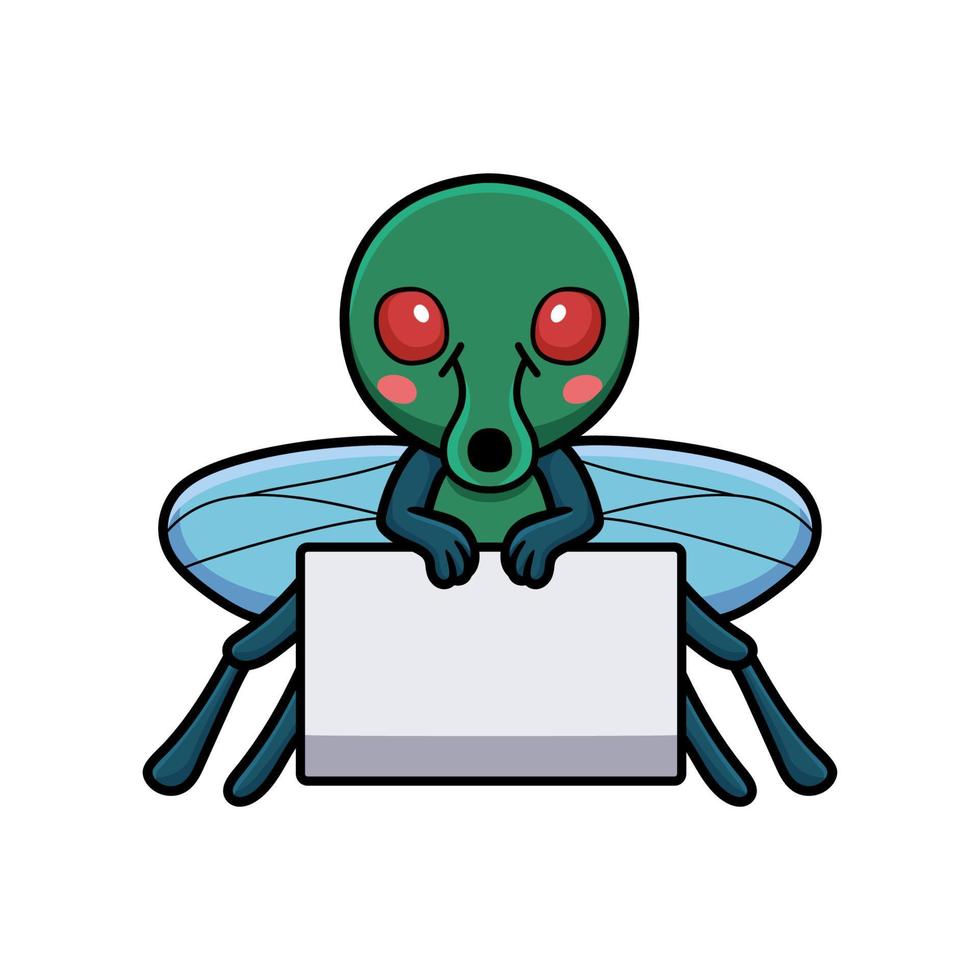 Cute little house fly cartoon with blank sign vector