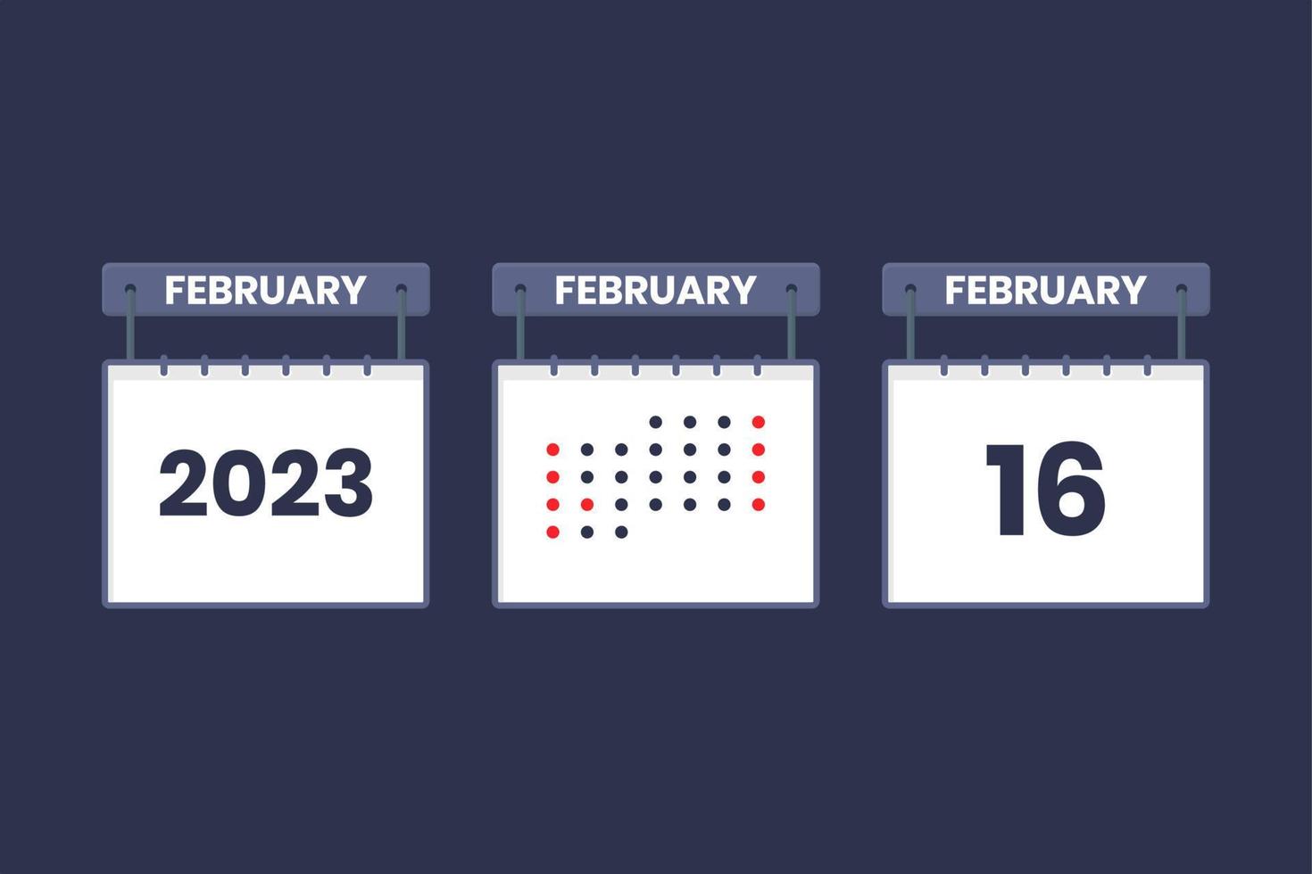 2023 calendar design February 16 icon. 16th February calendar schedule, appointment, important date concept. vector