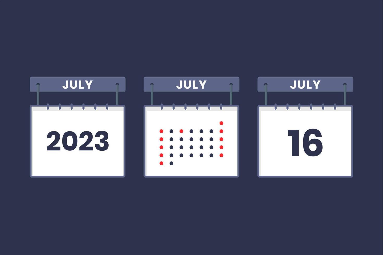 2023 calendar design July 16 icon. 16th July calendar schedule, appointment, important date concept. vector