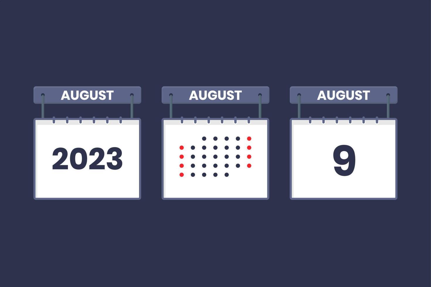 2023 calendar design August 9 icon. 9th August calendar schedule, appointment, important date concept. vector