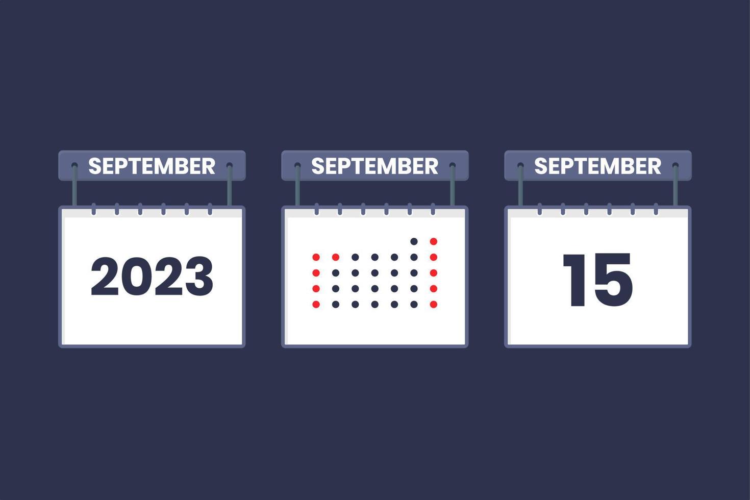 Diseño de calendario 2023 icono del 15 de septiembre. Calendario del 15 de septiembre, cita, concepto de fecha importante. vector