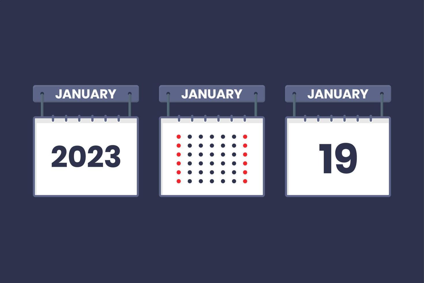 Diseño de calendario 2023 icono del 19 de enero. Calendario del 19 de enero, cita, concepto de fecha importante. vector