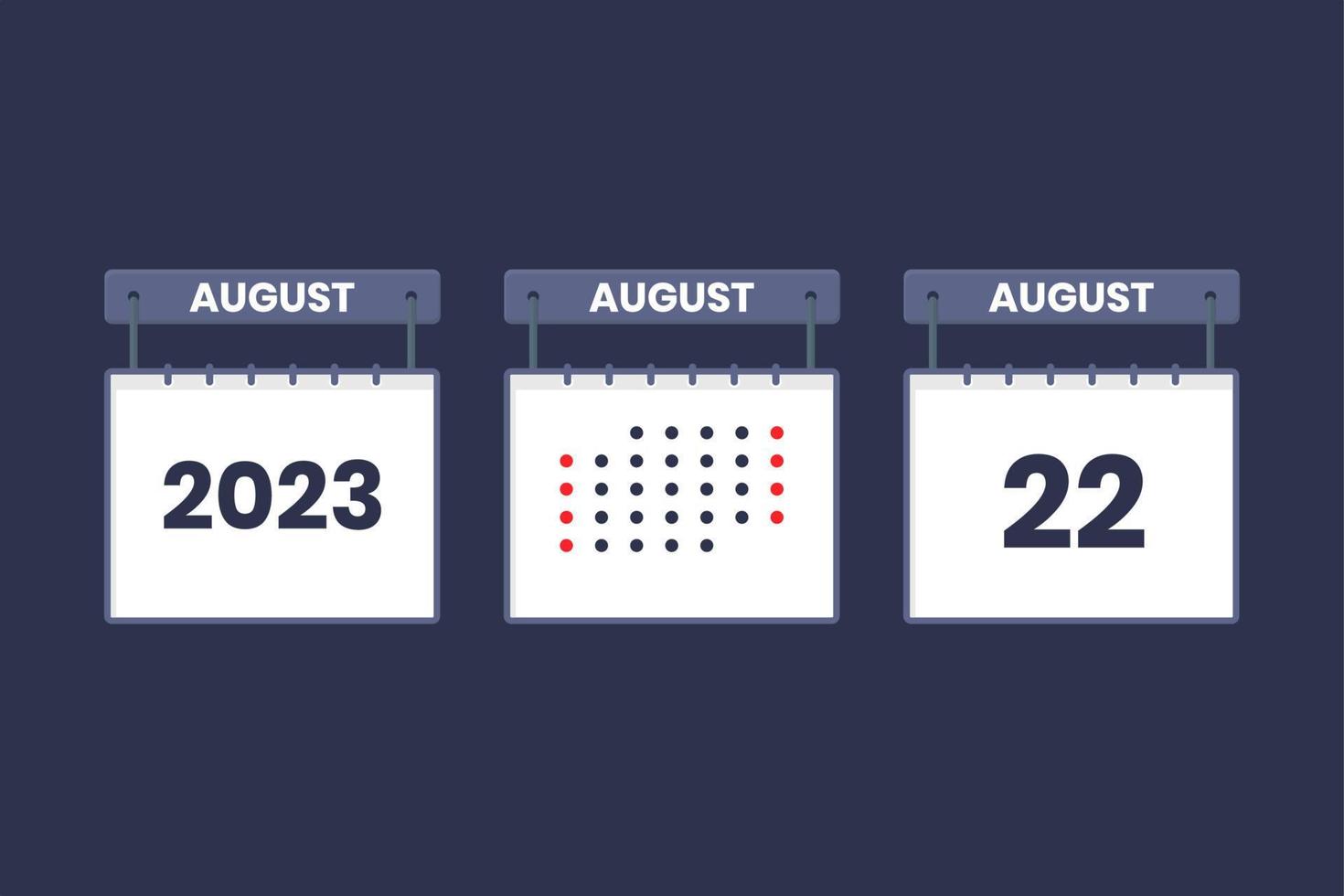 2023 calendar design August 22 icon. 22nd August calendar schedule, appointment, important date concept. vector