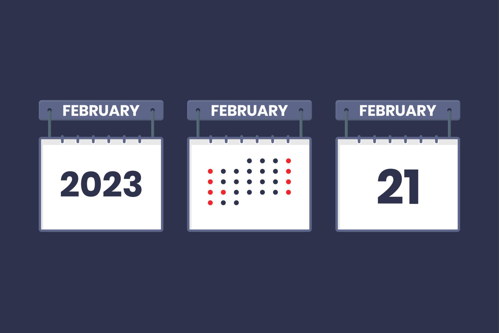2023 calendar design February 21 icon. 21st February calendar schedule