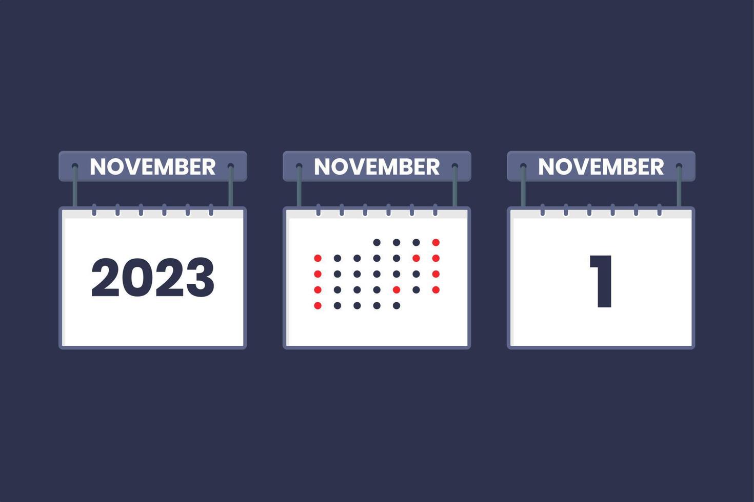 2023 calendar design November 1 icon. 1st November calendar schedule, appointment, important date concept. vector