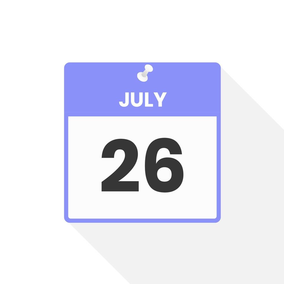 July 26 calendar icon. Date,  Month calendar icon vector illustration