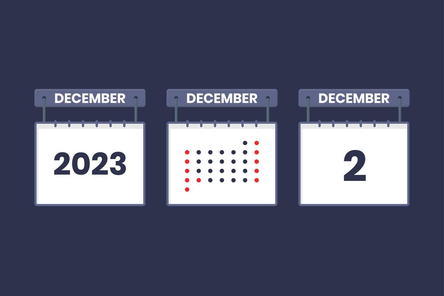 Diseño de calendario 2023 icono del 2 de diciembre. Calendario del 2 de diciembre, cita, concepto de fecha importante. vector