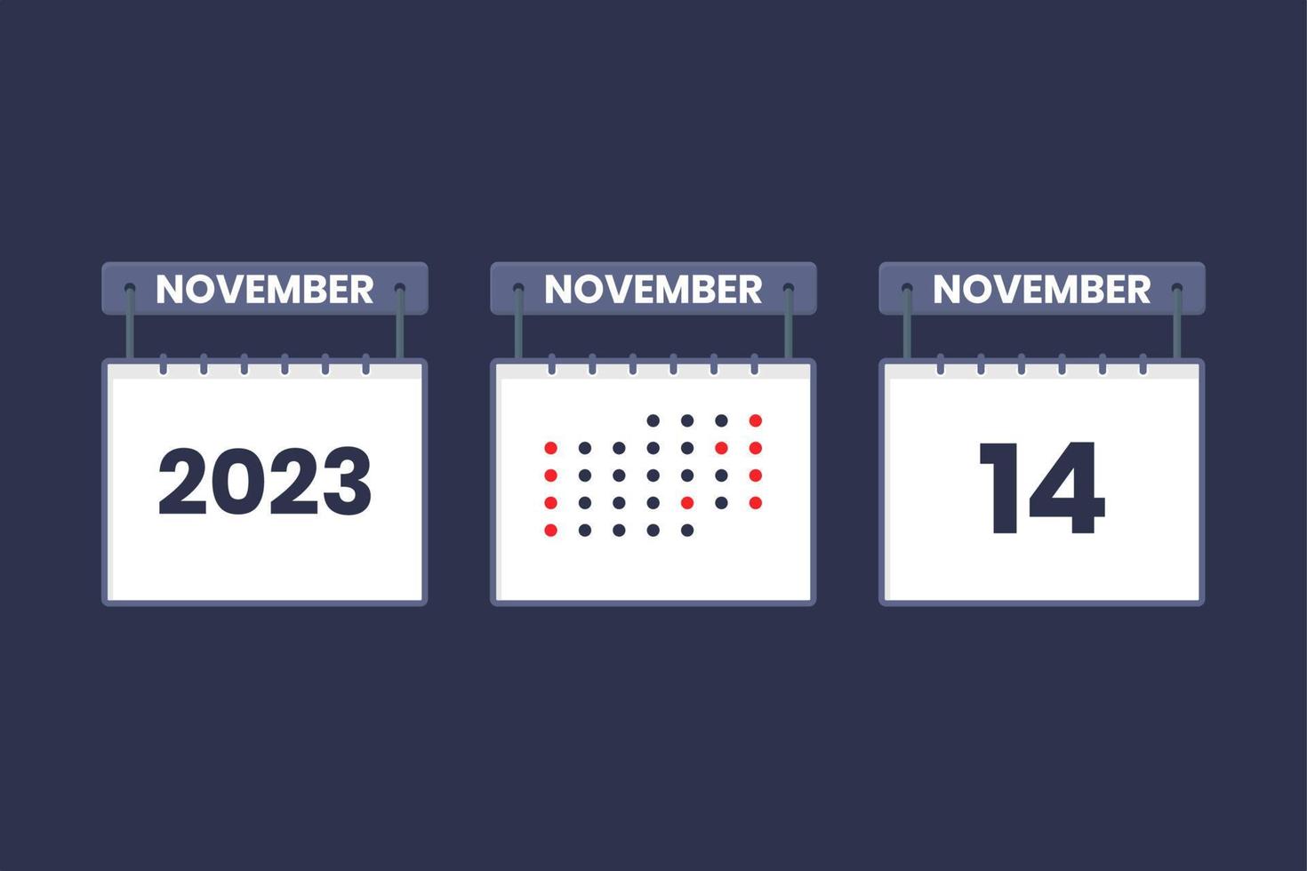 2023 calendar design November 14 icon. 14th November calendar schedule, appointment, important date concept. vector