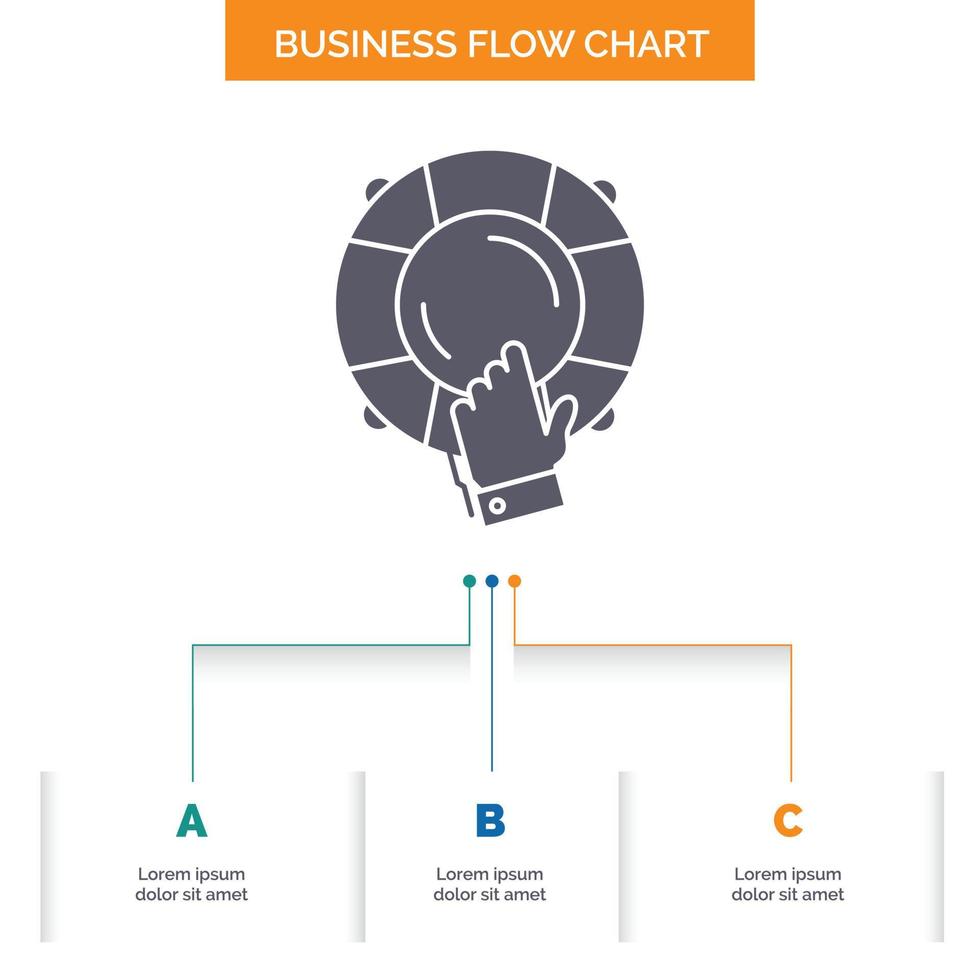 emergency. guard. help. insurance. lifebuoy Business Flow Chart Design with 3 Steps. Glyph Icon For Presentation Background Template Place for text. vector