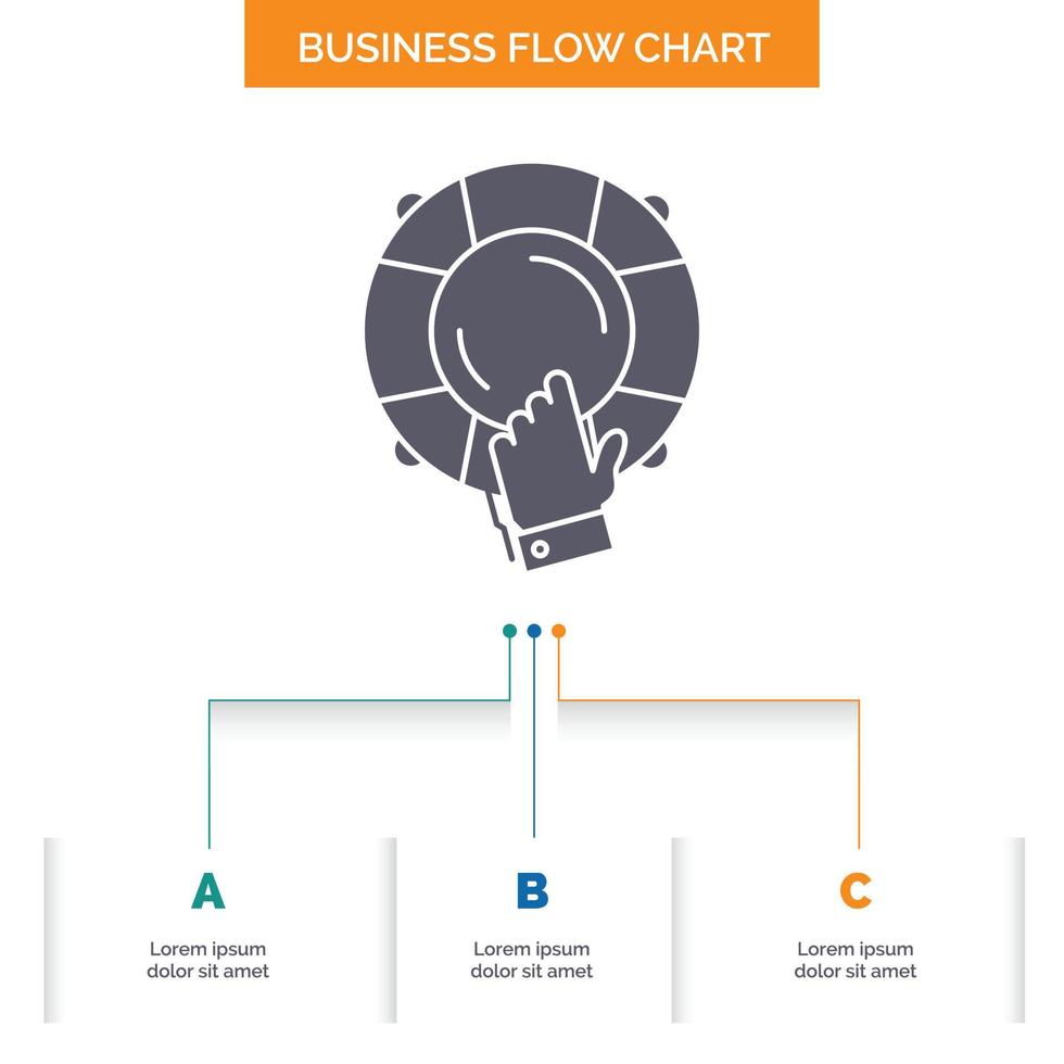 emergencia. Guardia. ayuda. seguro. diseño de diagrama de flujo de negocio salvavidas con 3 pasos. icono de glifo para el lugar de plantilla de fondo de presentación para texto. vector