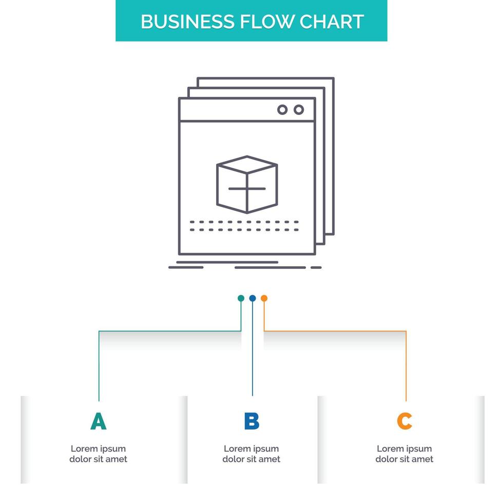 software. aplicación solicitud. expediente. diseño de diagrama de flujo de negocio de programa con 3 pasos. icono de línea para el lugar de plantilla de fondo de presentación para texto vector