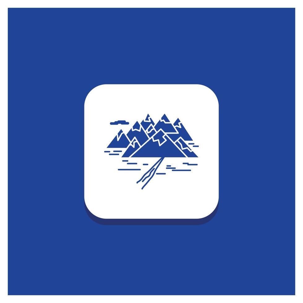 Blue Round Button for Mountain. hill. landscape. rocks. crack Glyph icon vector