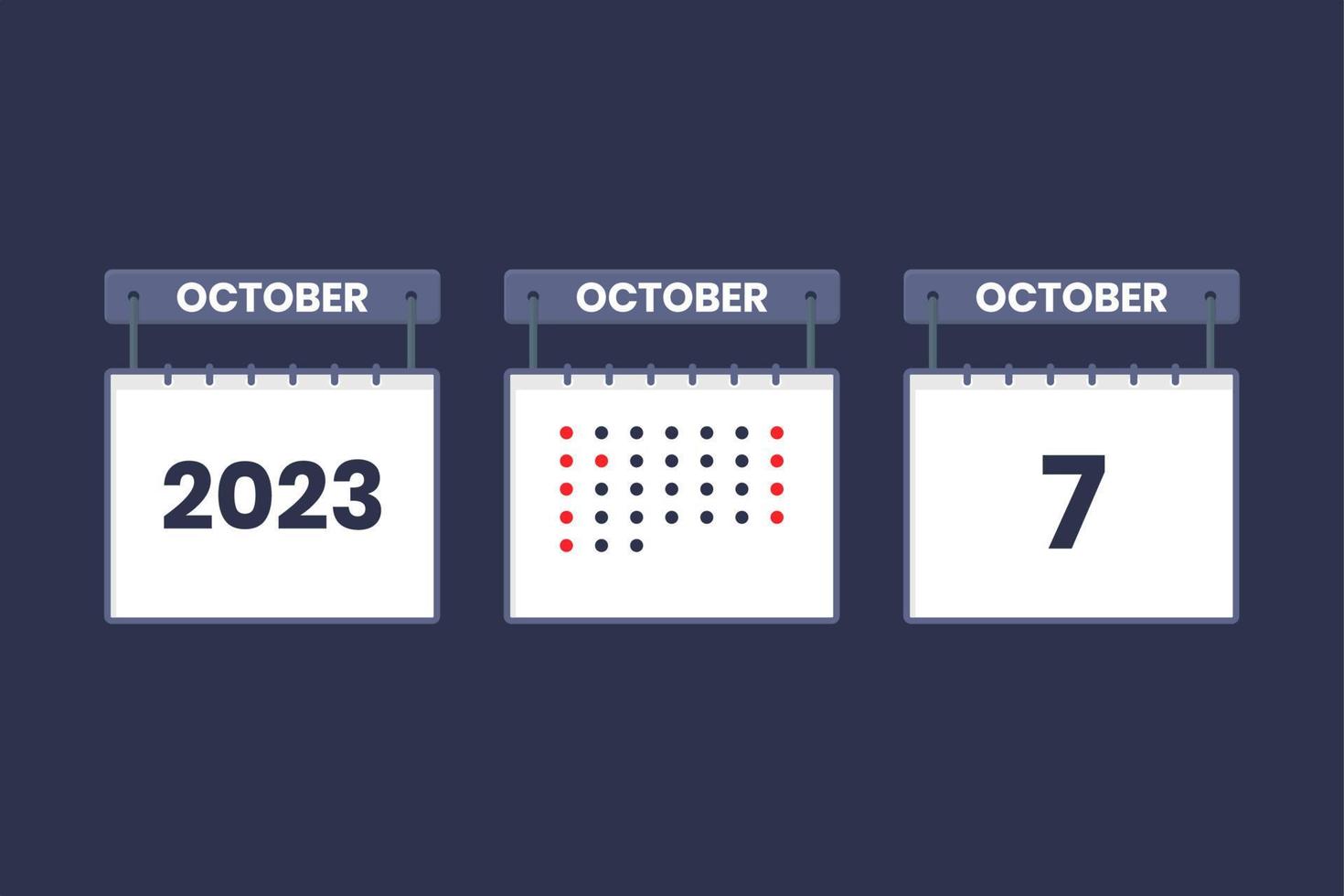 2023 calendar design October 7 icon. 7th October calendar schedule, appointment, important date concept. vector