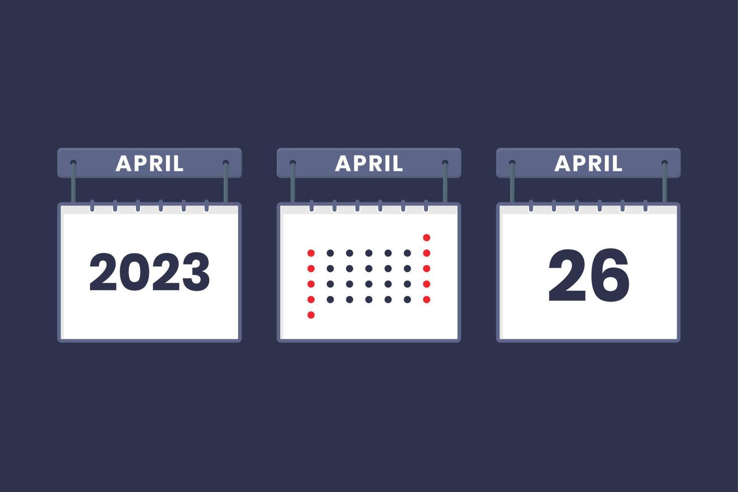 2023 calendar design April 26 icon. 26th April calendar schedule, appointment, important date concept. vector