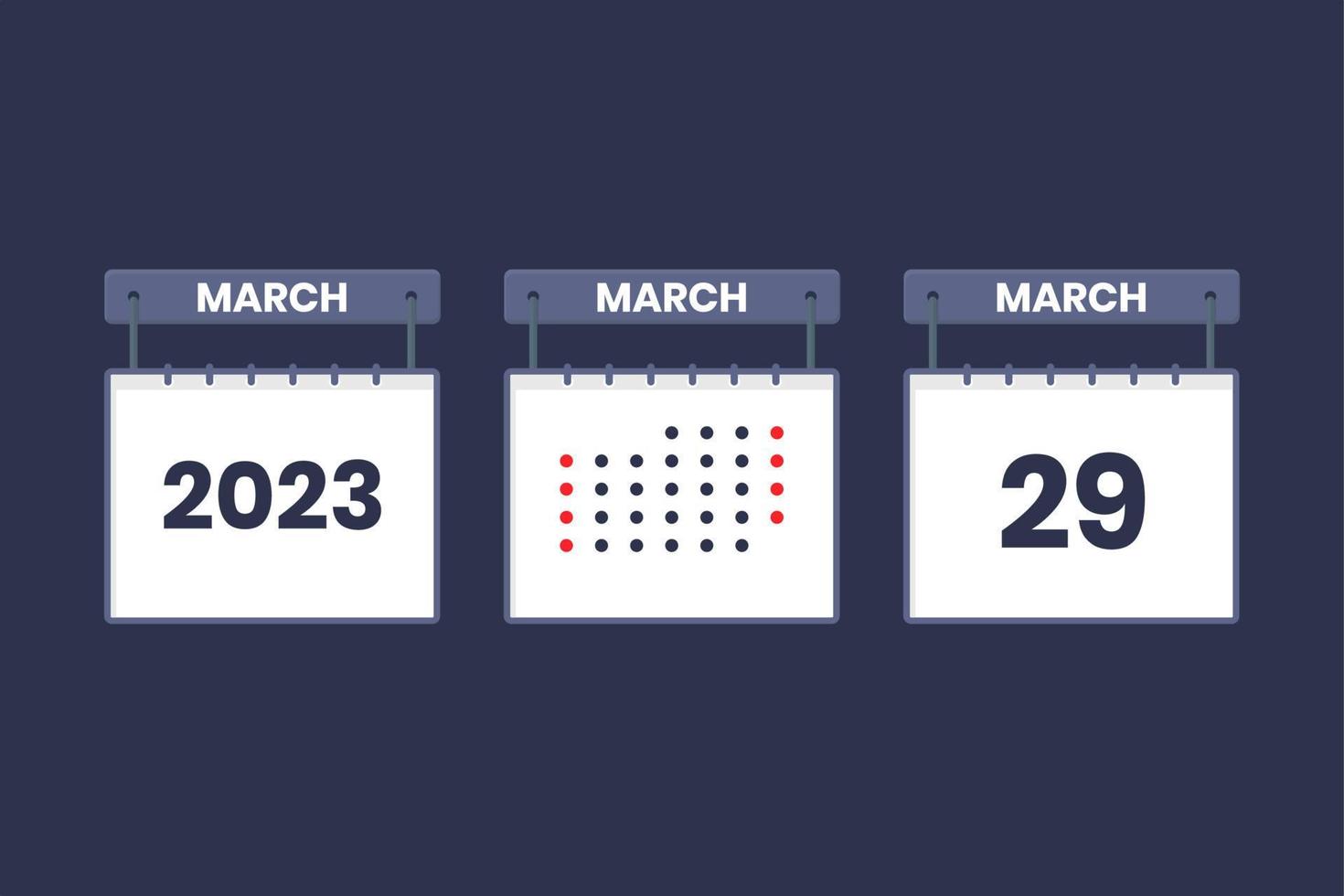 Diseño de calendario 2023 icono del 29 de marzo. Calendario del 29 de marzo, cita, concepto de fecha importante. vector