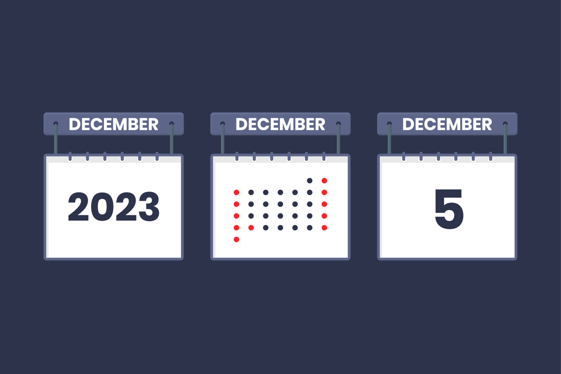 2023 calendar design December 5 icon. 5th December calendar schedule