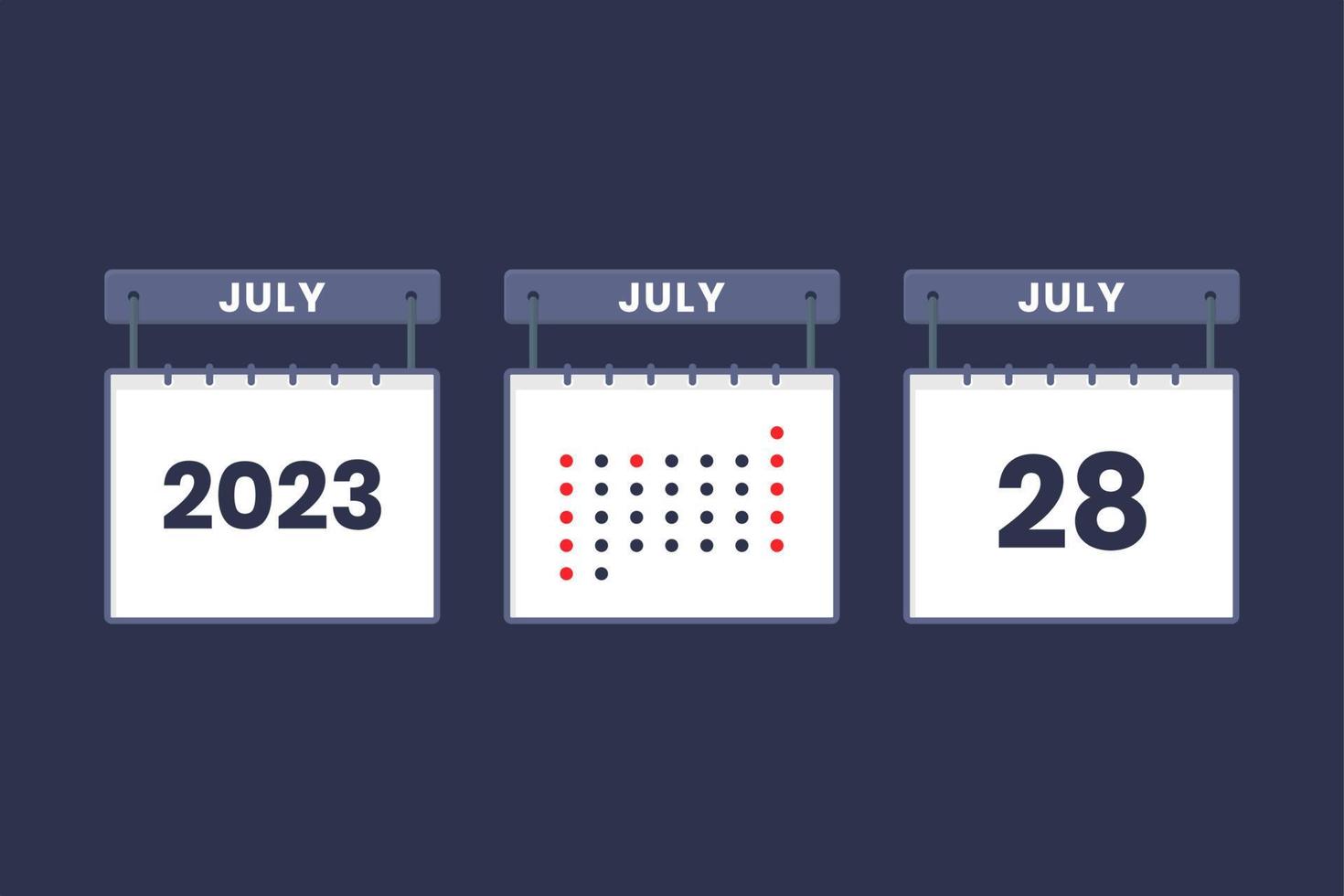 Diseño de calendario 2023 icono del 28 de julio. Calendario del 28 de julio, cita, concepto de fecha importante. vector