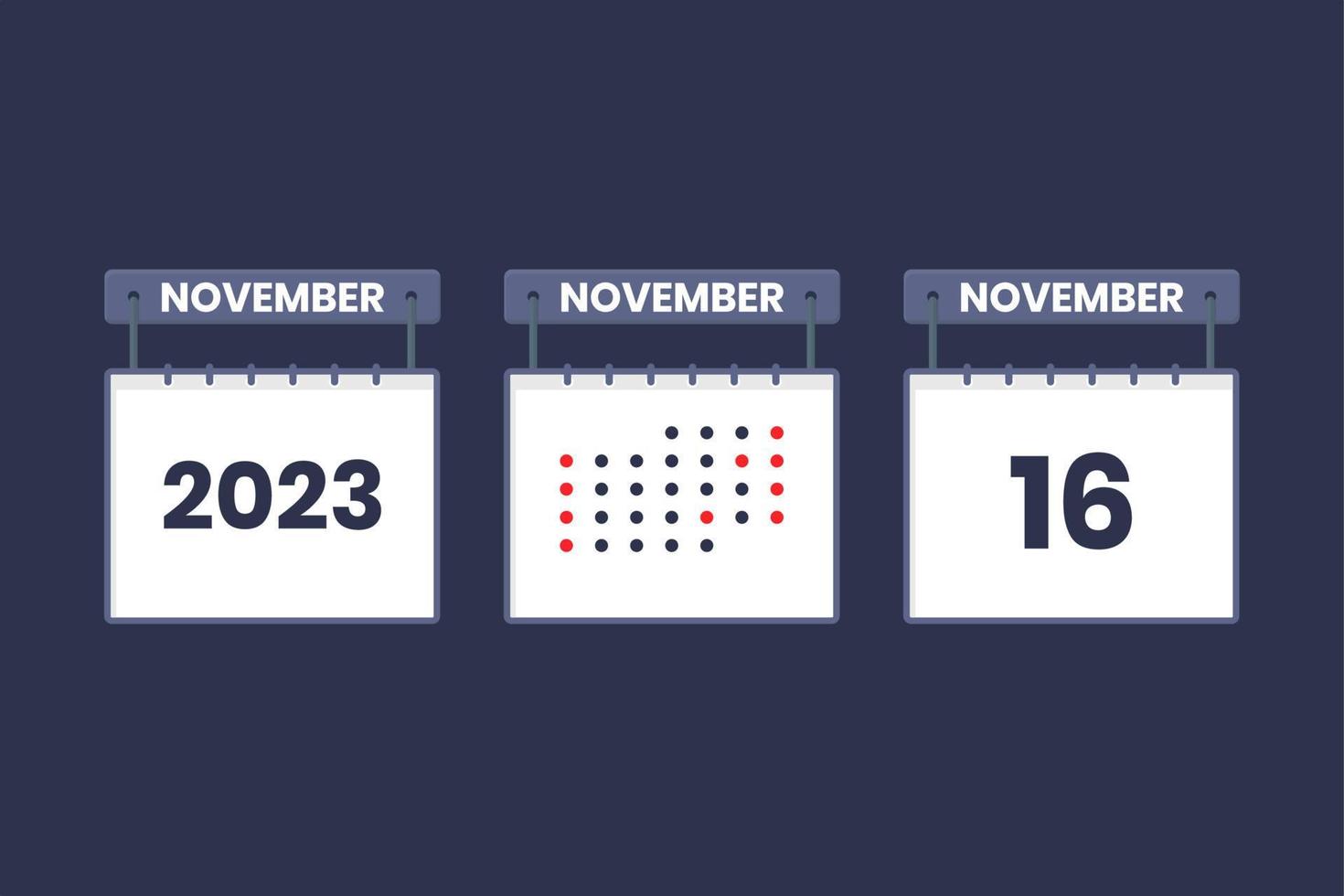 2023 calendar design November 16 icon. 16th November calendar schedule, appointment, important date concept. vector