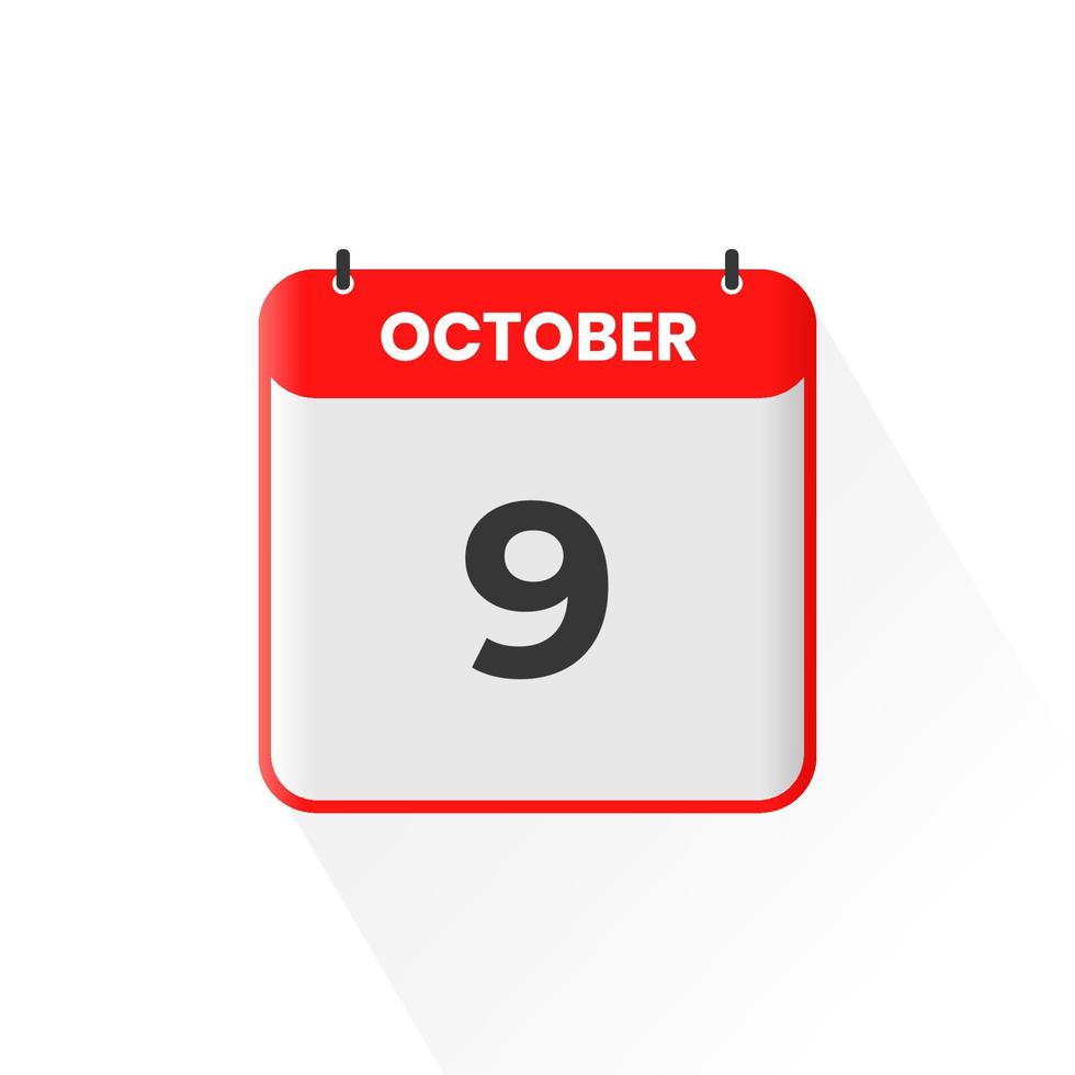 9th October calendar icon. October 9 calendar Date Month icon vector illustrator