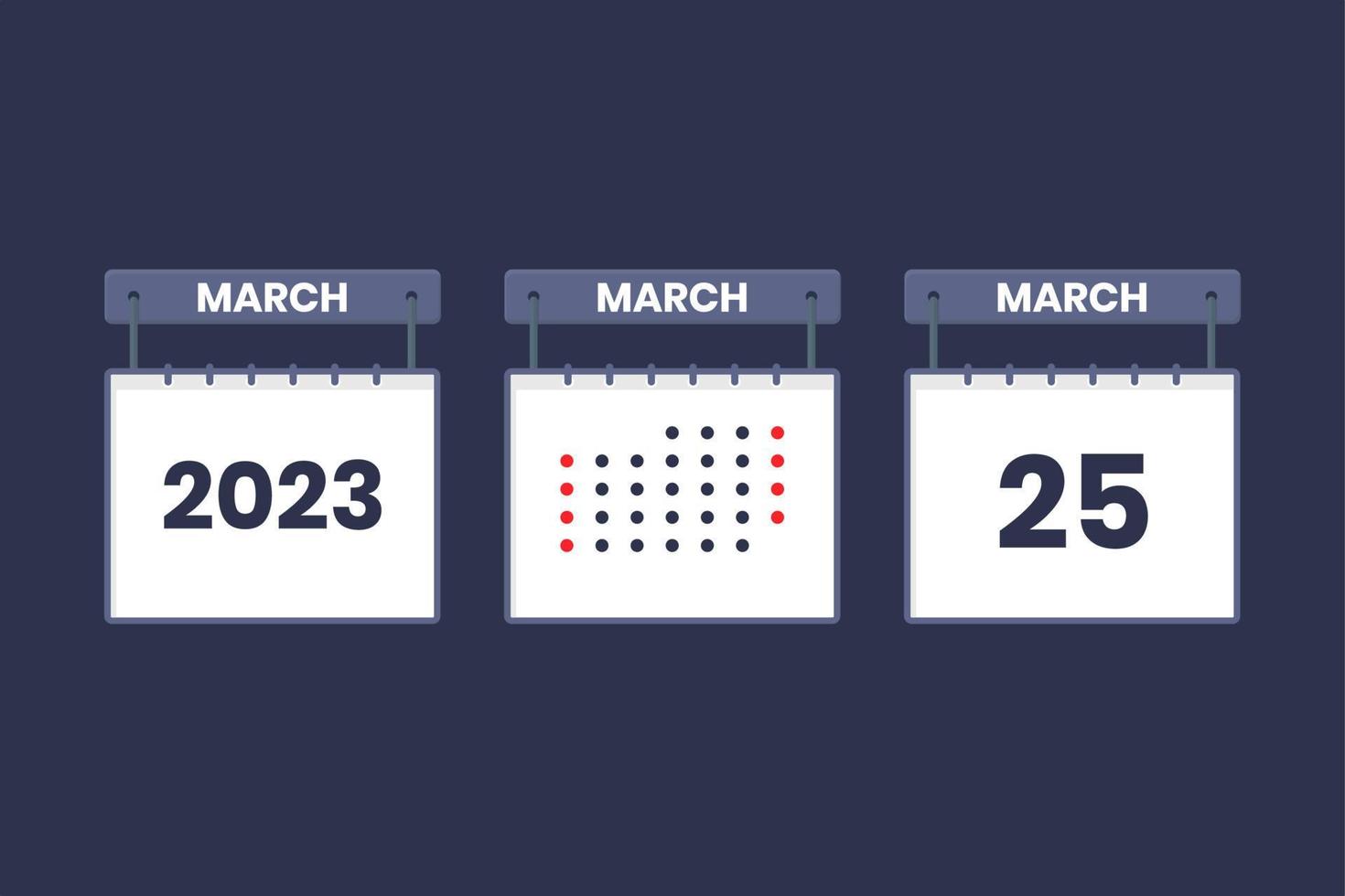 2023 calendar design March 25 icon. 25th March calendar schedule, appointment, important date concept. vector