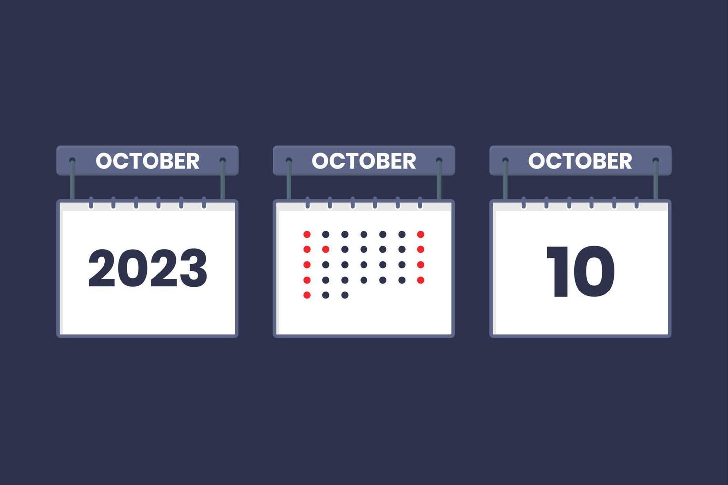 Diseño de calendario 2023 icono del 10 de octubre. Calendario del 10 de octubre, cita, concepto de fecha importante. vector